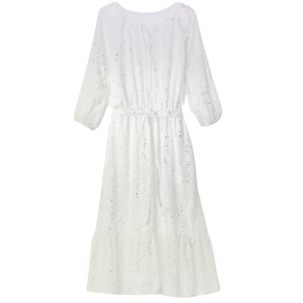 GAP White Ruffled Tie Front Metallic Stars Balloon A-Line Chiffon Dress size M